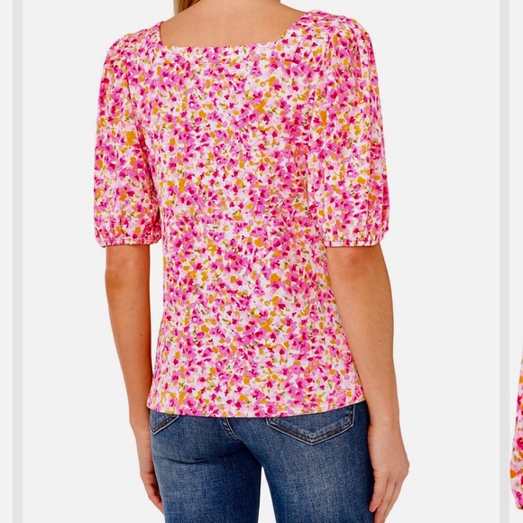 CECE Blouse Puff sleeves Pull over Square neck Floral Medium Like new - Picture 4 of 9